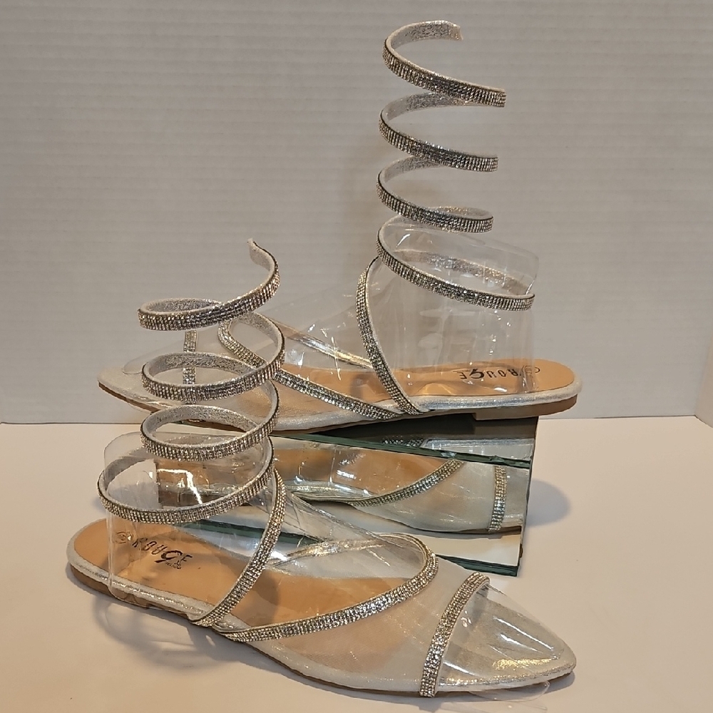 Silver Sandals with Reflective Shine